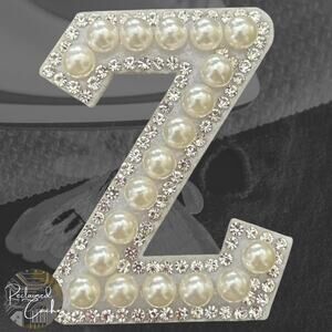 Letter Z White Faux Pearl Iron On Patch
